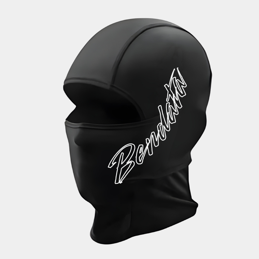 Balaclava nera Bendata in lycra aderente con logo serigrafato laterale