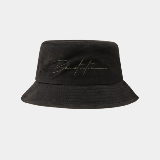 Bucket hat nero Bendata con logo ricamato nero, stile streetwear unisex