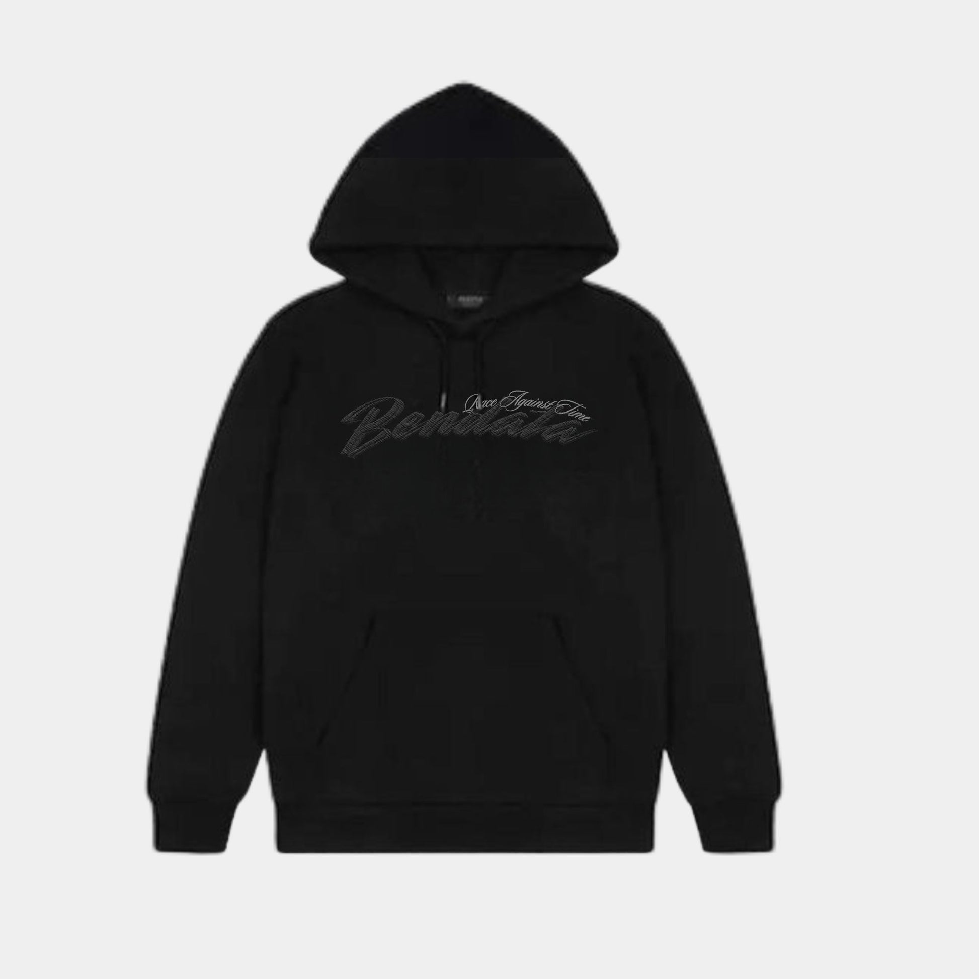 Felpa nera Bendata in cotton fleece con tasca a marsupio e logo cucito