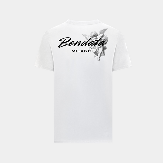 T-shirt bianca Bendata con stampa Cupido sul retro e logo frontale